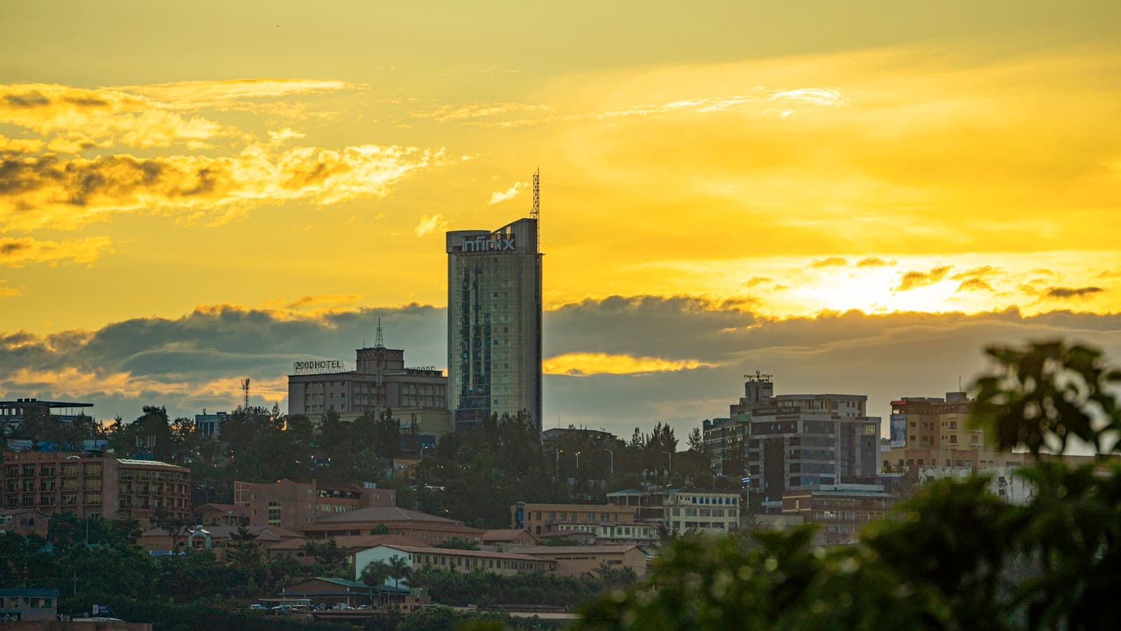 Kigali city skyline at sunset